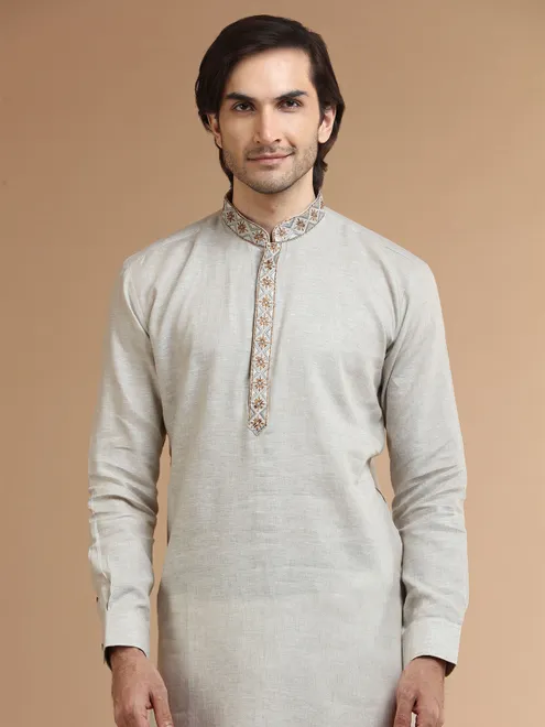 Plain linen beige  Men Kurta pajama