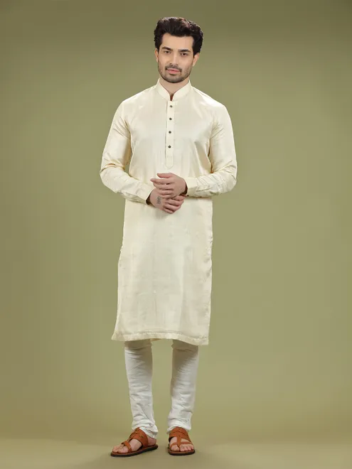 Plain silk cream  Men Kurta pajama