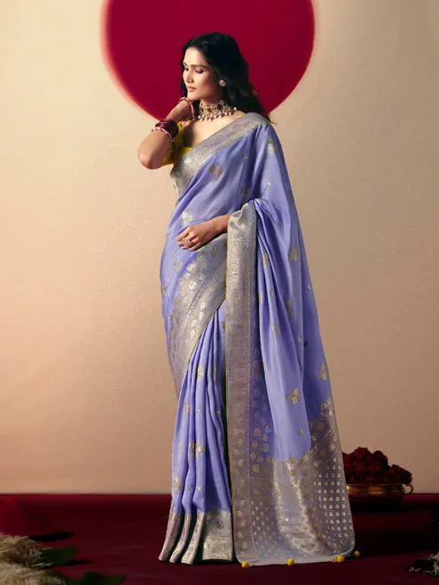 Pretty lilac  purple  dola silk saree