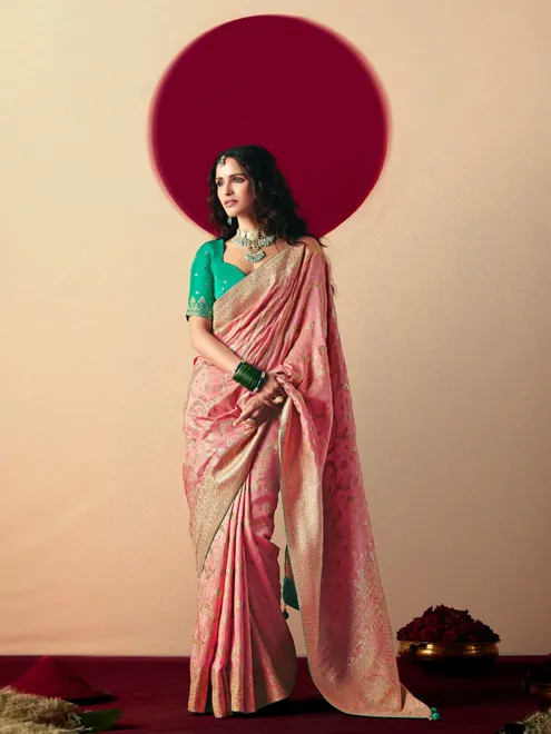 Pretty pink  dola silk saree