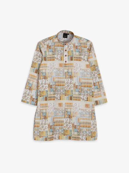 Printed cotton yellow boys kurta