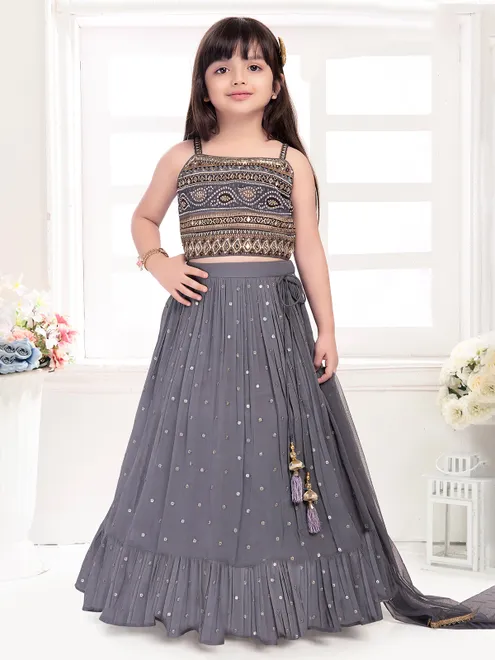 Printed grey georgette lehenga choli