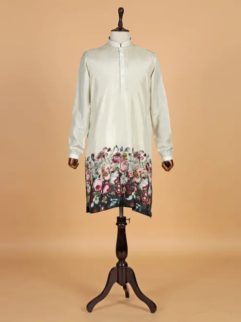 Printed new off white silk kurta suit for men