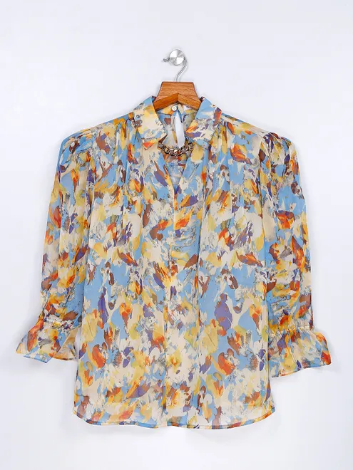Printed sky blue georgette top