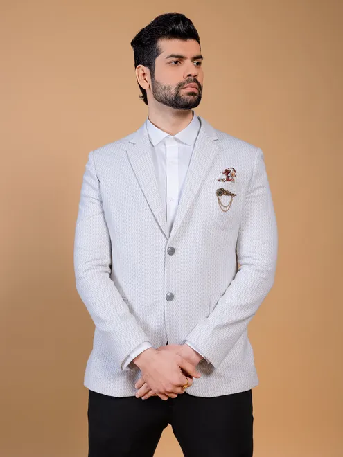 Printed terry rayon off white blazer