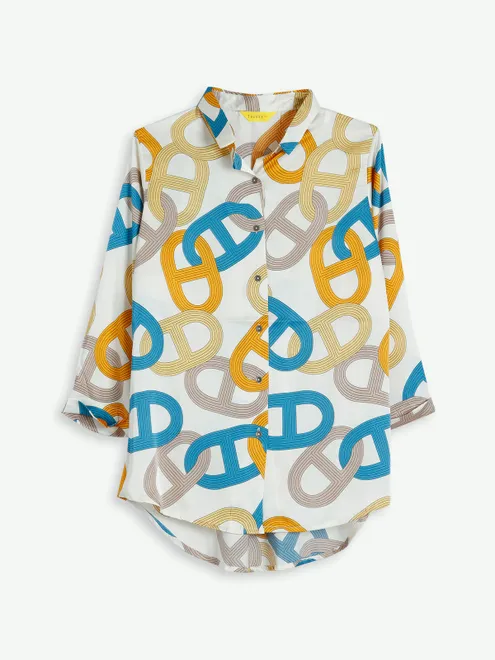 Printed white satin casual shirt