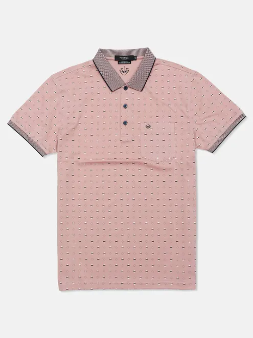 Psoulz printed peach cotton polo t-shirt