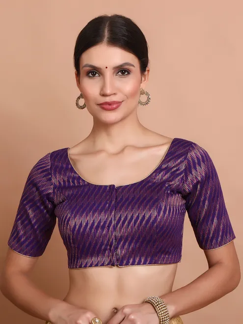 Purple brocade zari weaving ready made blouse