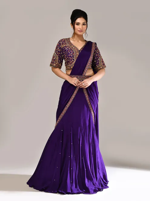 Purple chiffon silk zardosi work designer lehenga choli