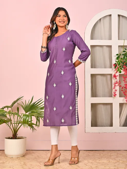 Purple cotton silk casual kurti