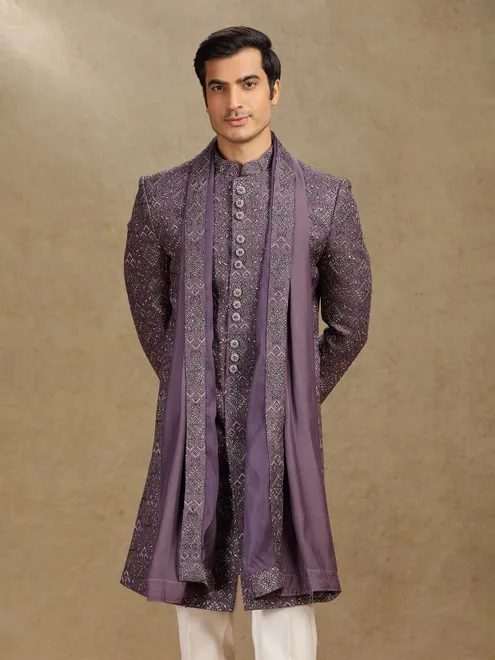 Purple cotton silk indo western with dupatta
