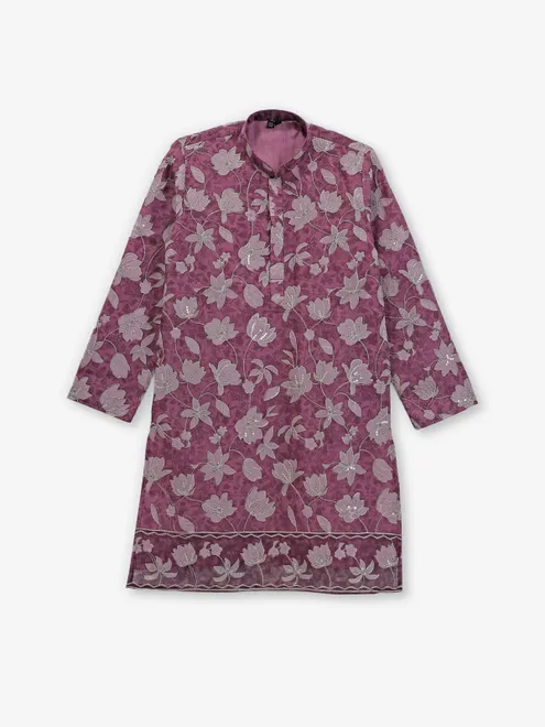 Purple cotton silk kurta set with thread weaving