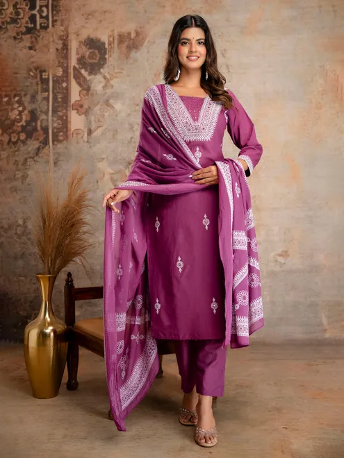 Purple cotton silk kurti set with festive vibe