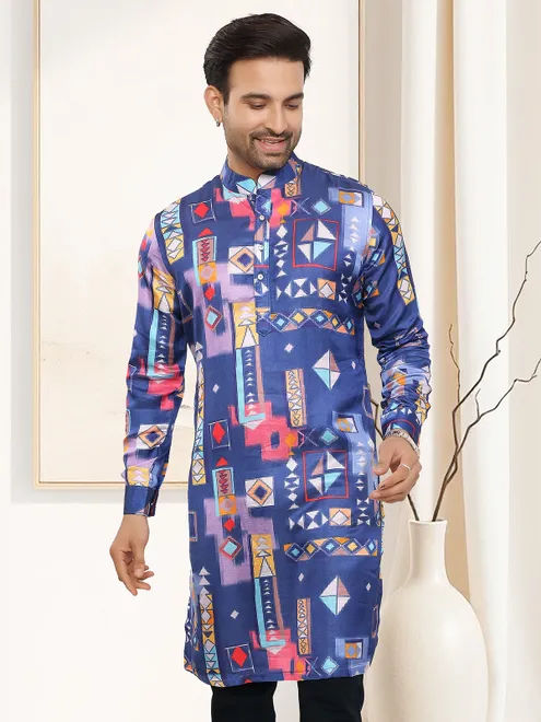 Purple cotton silk printed kurta for festive elegance