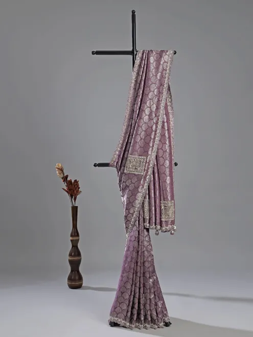 Purple cotton silk saree with heavy zardosi touch