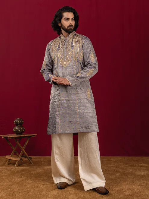 Purple cutdana worked kurta suit in premium silk