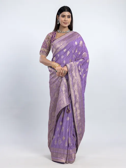 Purple dola silk festive saree with readymade blouse