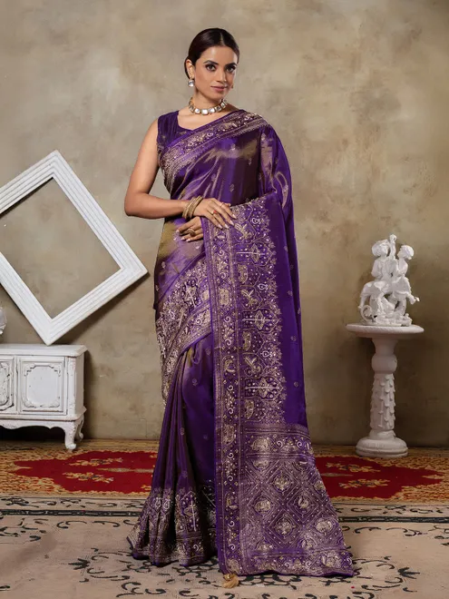 Purple dola silk saree for elegant wedding outfit