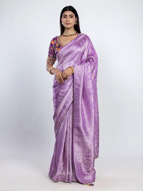 Purple dola silk saree for festive celebration