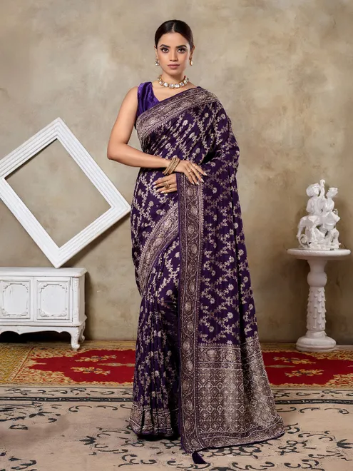 Purple dola silk saree with rich zari accent