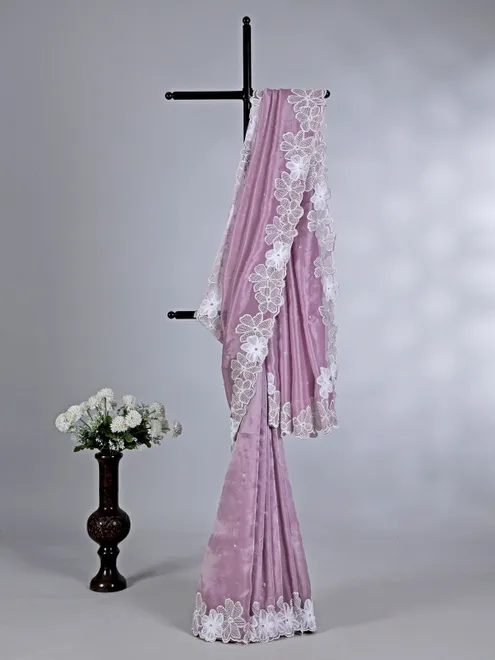 Purple dola tissue silk saree with embellishments
