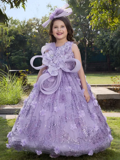 Purple floor length gown for girls