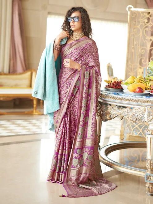 Purple georgette festive wear saree for women