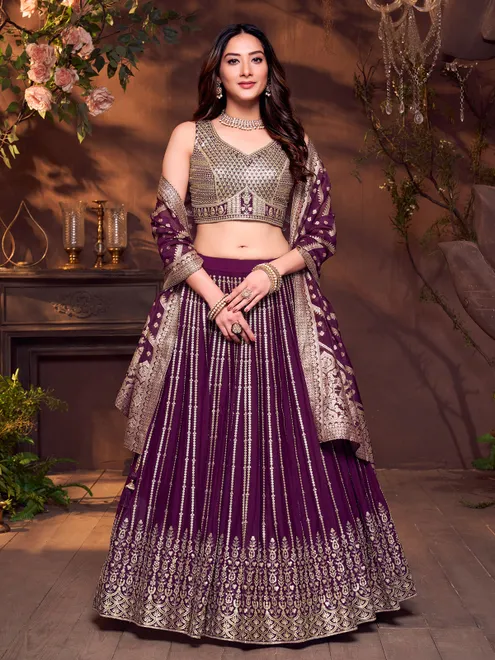 Purple georgette sweetheart stone work lehenga choli