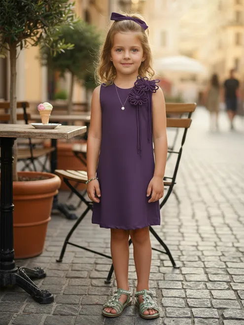 Purple girls frock in terry rayon