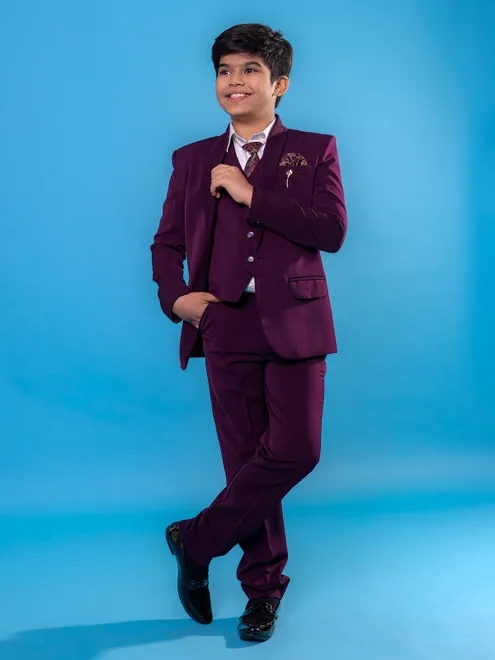 Purple one button suit for little gents
