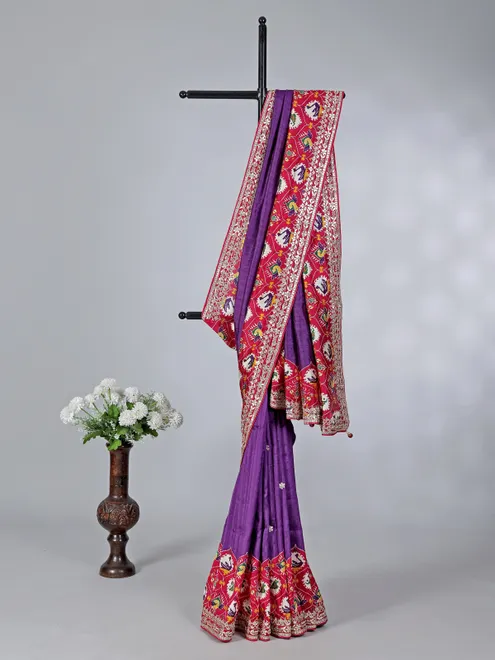 Purple pashmina silk wedding wear saree