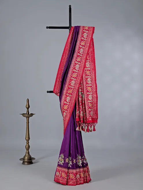 Purple patola silk saree for wedding wear