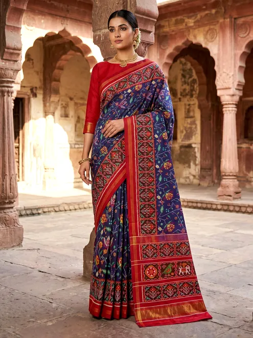 Purple patola silk saree with ikat zari weave