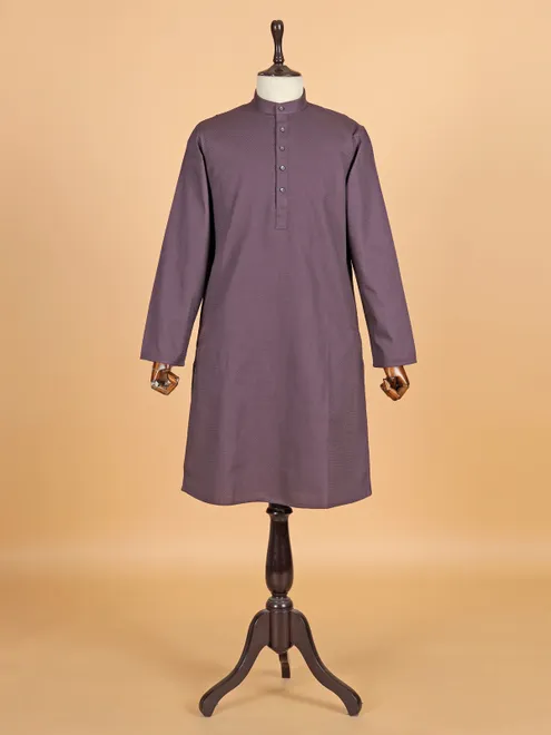 Purple plain cotton kurta suit for men