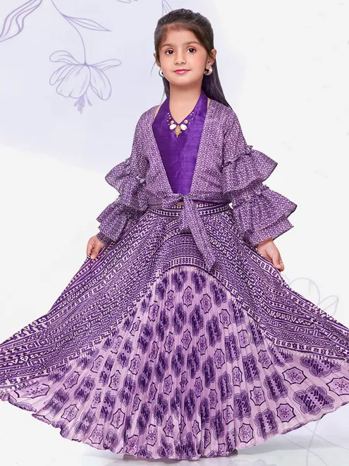 Purple prinred jacket style lehenga choli