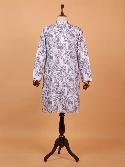 Purple printed cotton kurta suit for men