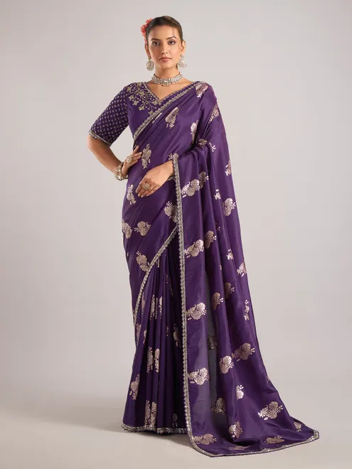 Purple pure dola silk saree with zardosi and zari
