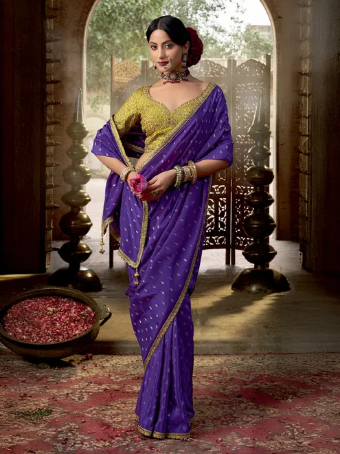 Purple saree in viscose crepe silk