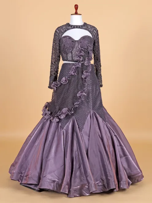 Purple satin silk designer lehenga choli
