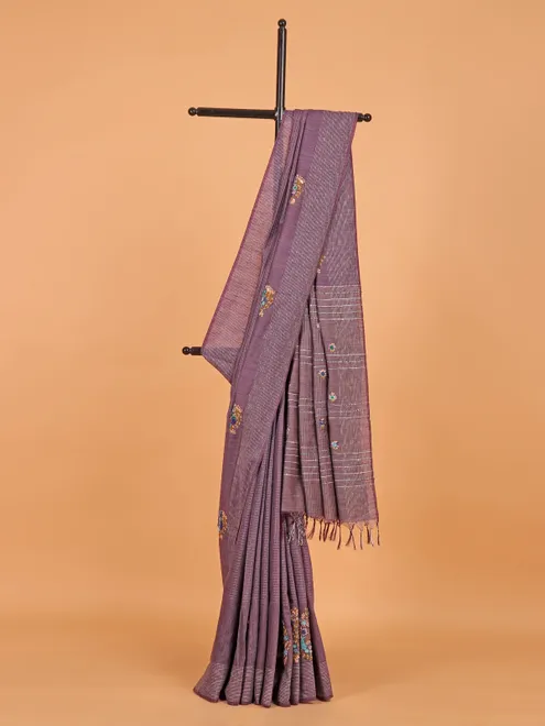 Purple semi cotton silk thread weaving saree