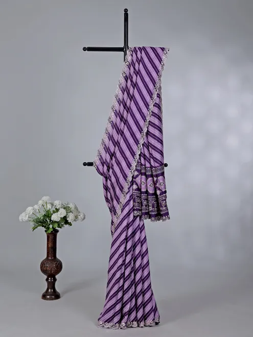 Purple silk bandhej wedding wear saree