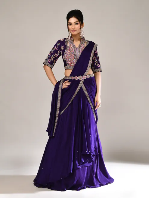 Purple silk cutdana work designer lehenga choli