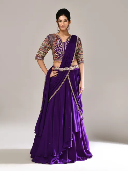 Purple silk elegant designer wedding wear lehenga choli