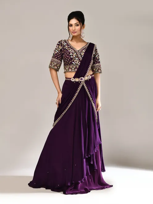 Purple silk heavy work designer lehenga choli