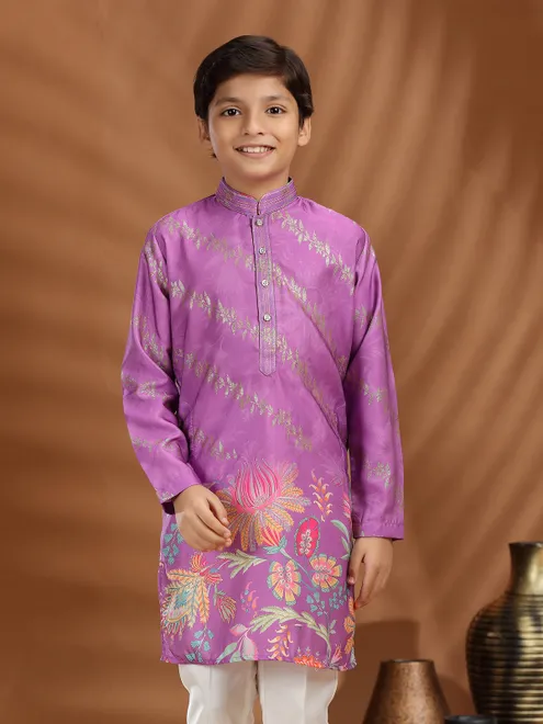 Purple silk kurta suit for festival