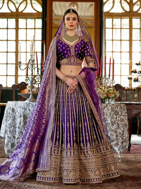 Purple silk lehenga choli for bride