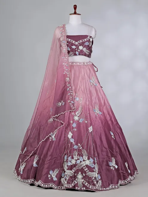 Purple silk lehenga choli with cutdana and sequins work