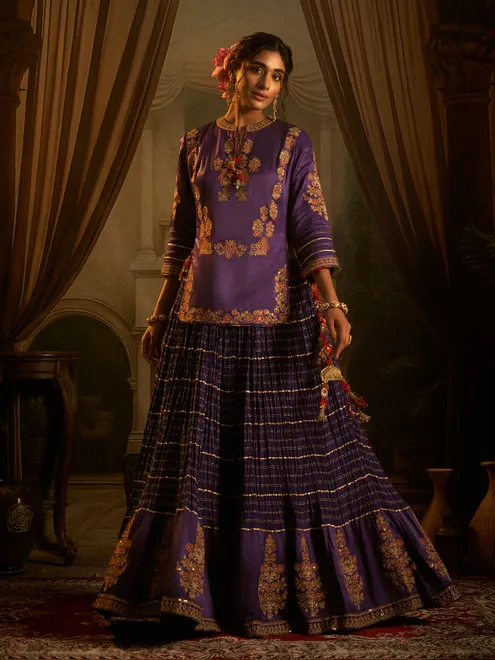 Purple silk lehenga choli with resham work