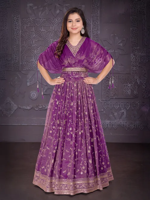 Purple silk lehenga choli with zardosi detailing for girls wedding wear