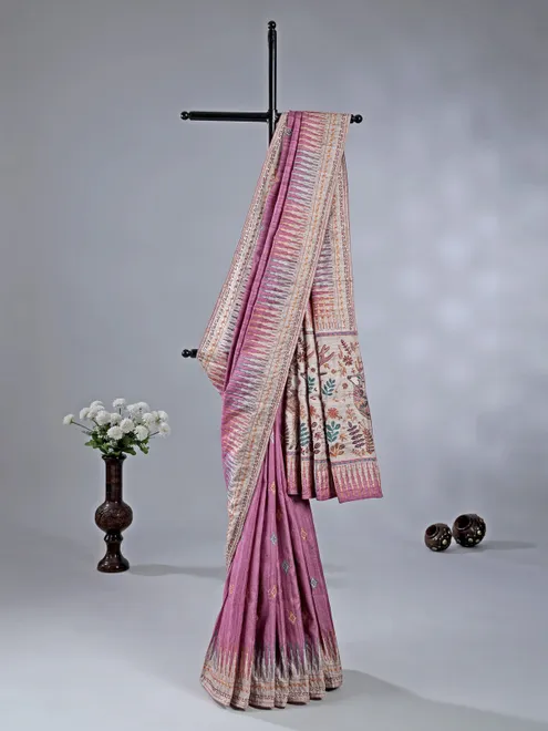 Purple silk saree with thread weaving